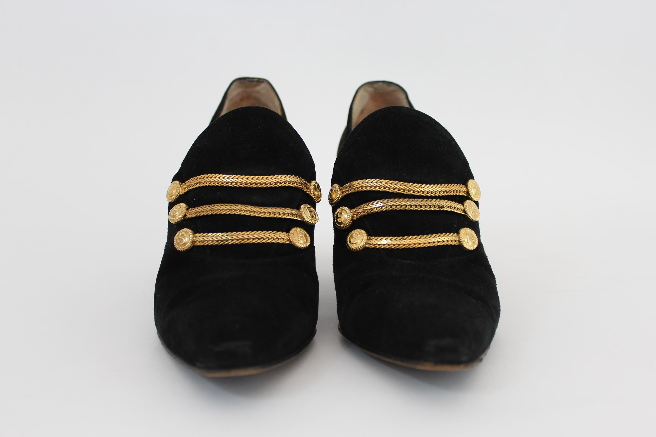 Noir Sergio Rossi Chaussures en daim noir à talon et plateforme 1980 en vente