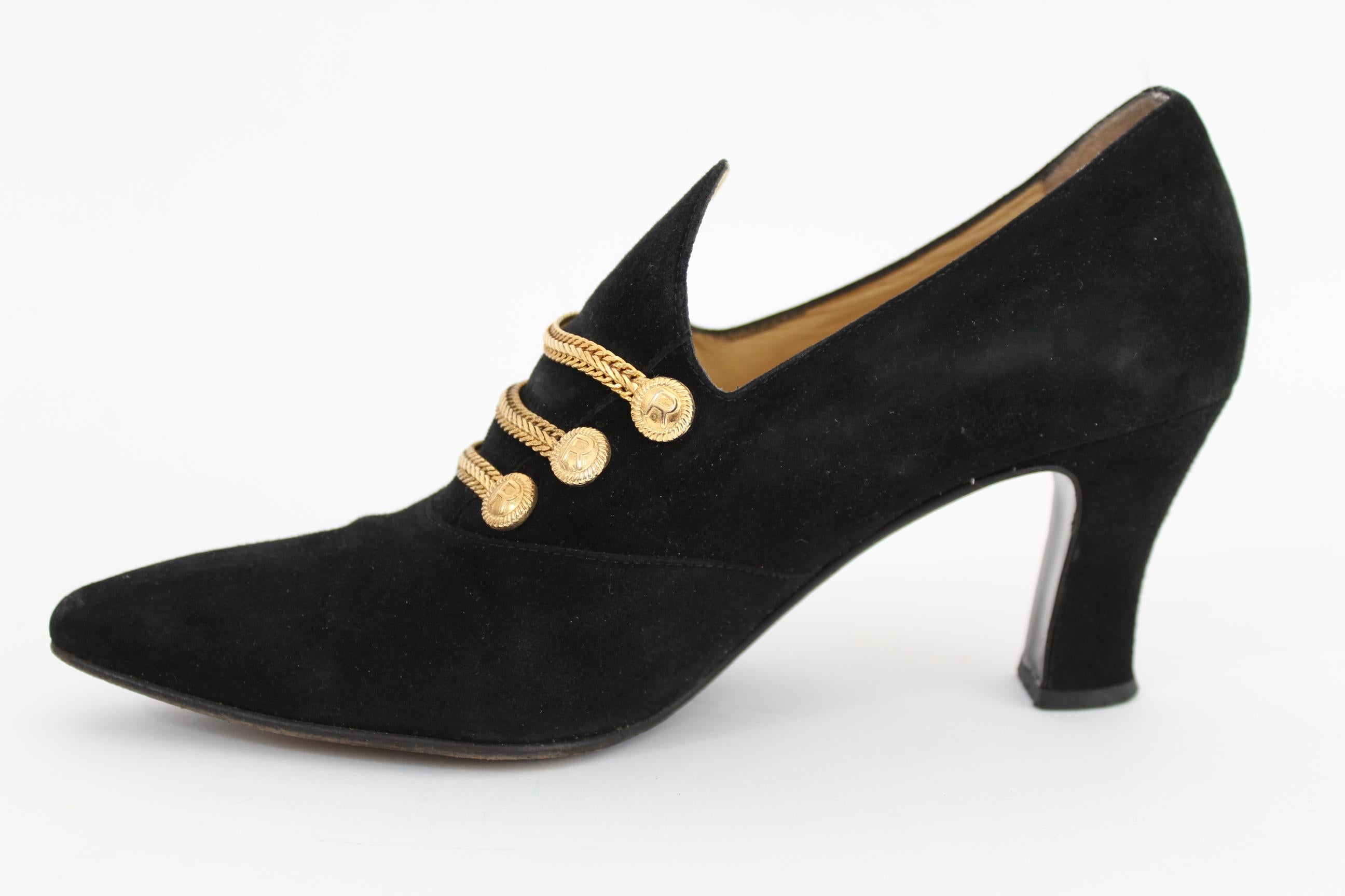 Sergio Rossi Schwarze Wildleder Pumps mit Absatz Plateauschuhen 1980er Jahre im Angebot 1