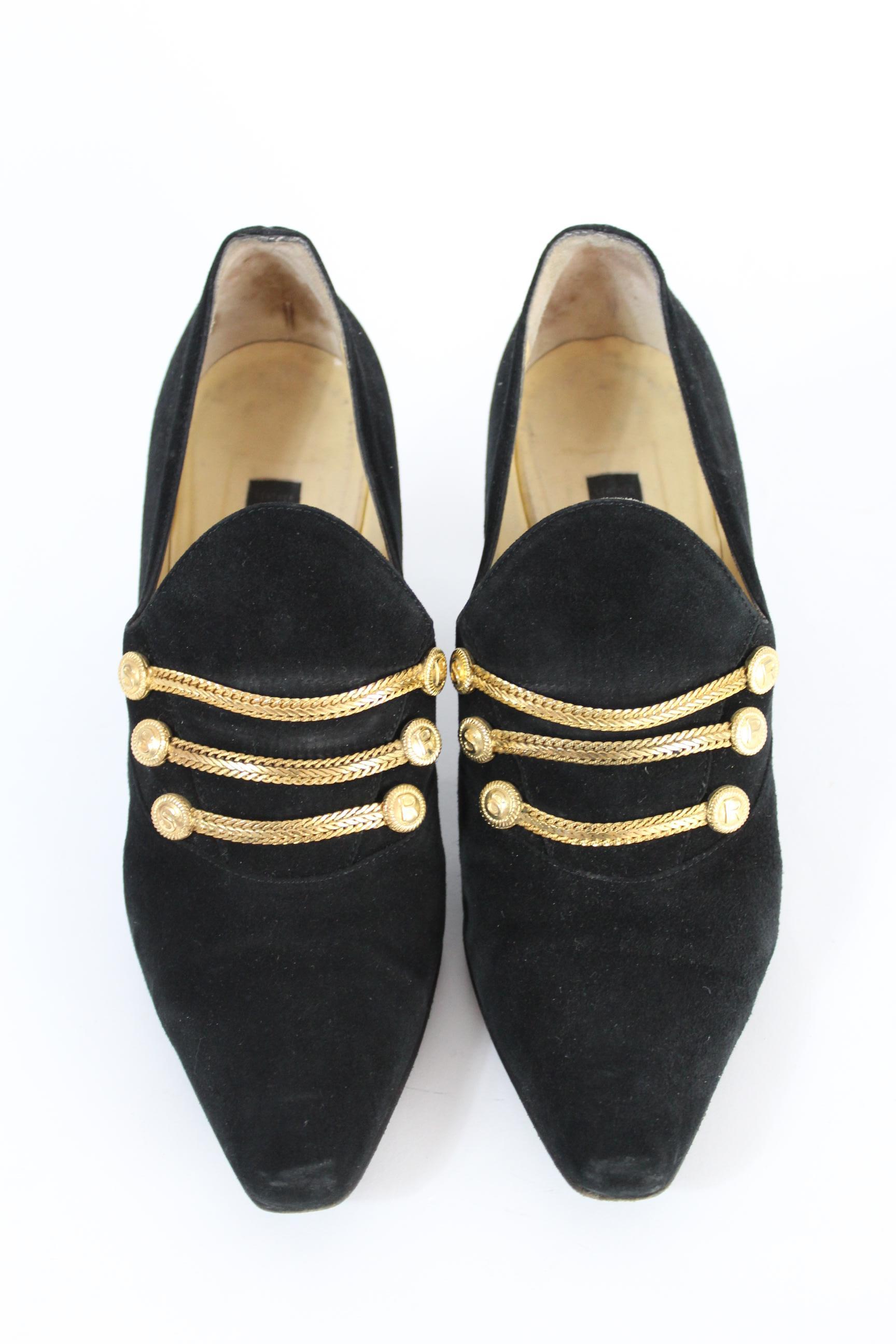Sergio Rossi Black Suede Pumps Heel Platform Shoes 1980s In Good Condition For Sale In Brindisi, Bt