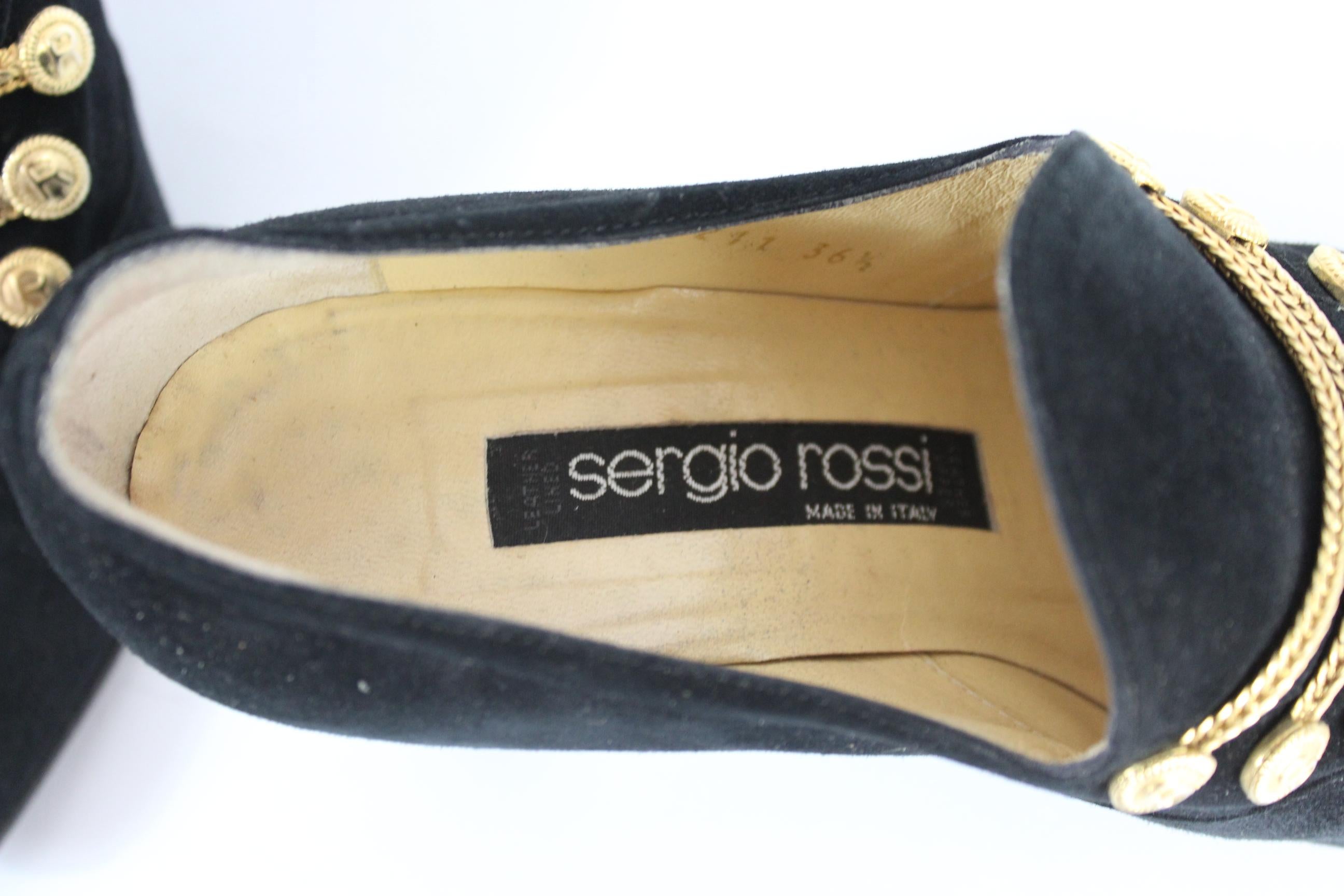 Women's Sergio Rossi Black Suede Pumps Heel Platform Shoes 1980s For Sale