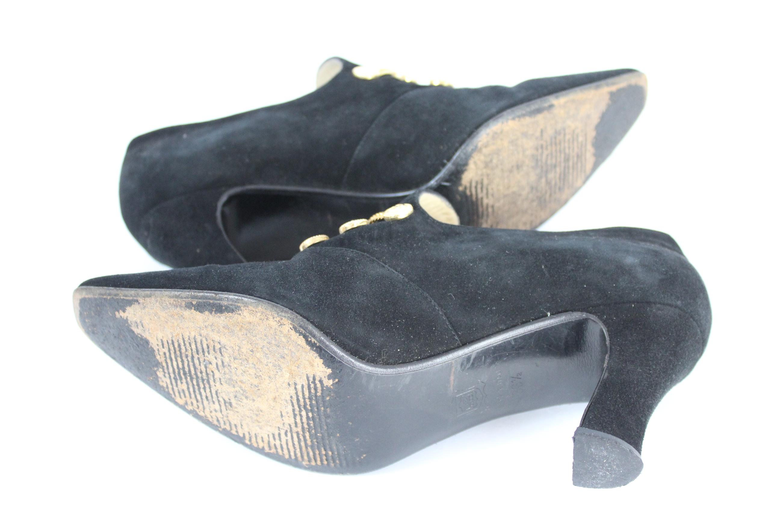 Sergio Rossi Black Suede Pumps Heel Platform Shoes 1980s For Sale 1