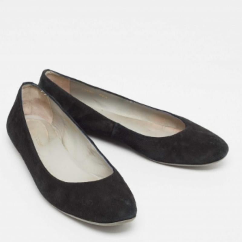 Sergio Rossi Schwarze Ballettschuhe aus Wildleder mit runder Zehe Größe 39,5 Damen im Angebot
