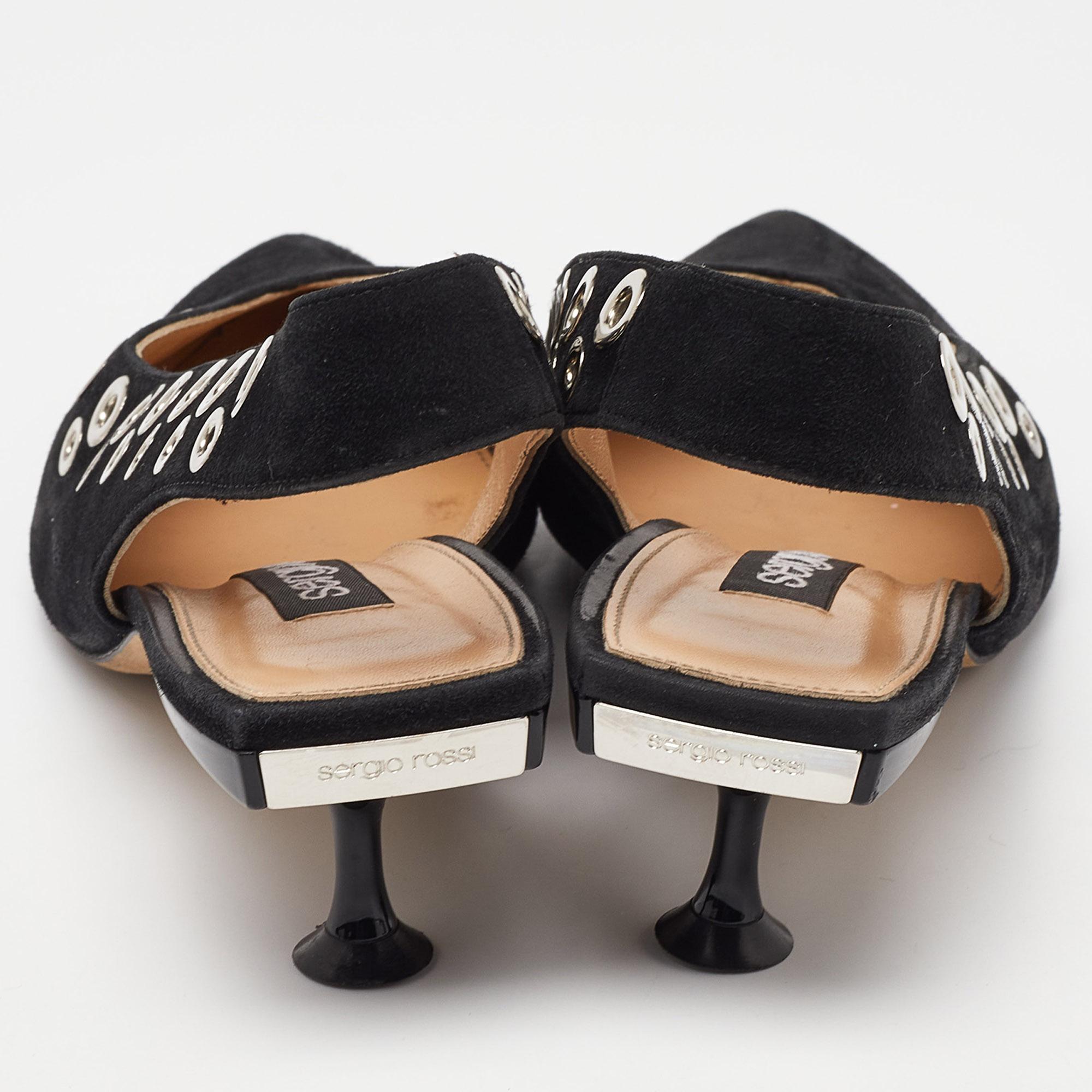 Sergio Rossi - Sandales en daim noir à œillets SR - Taille 37 Pour femmes en vente