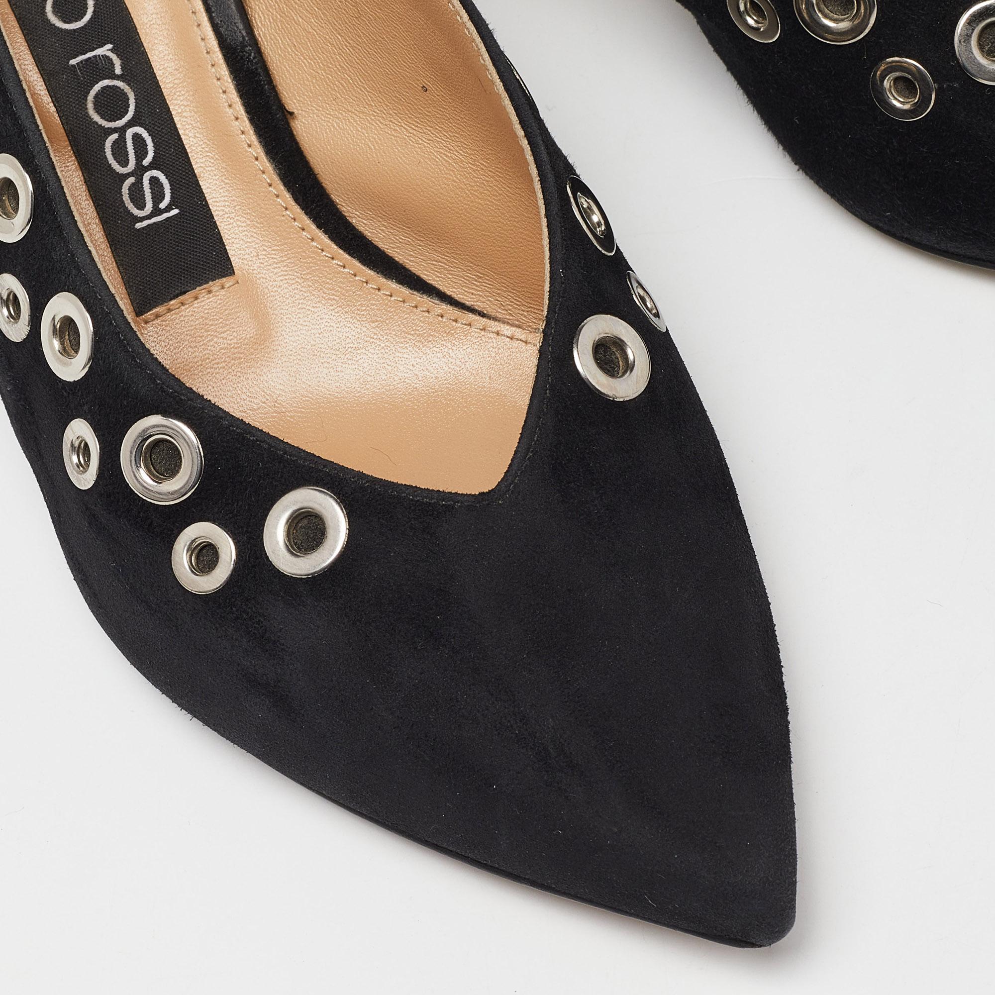 Sergio Rossi - Sandales en daim noir à œillets SR - Taille 37 en vente 2