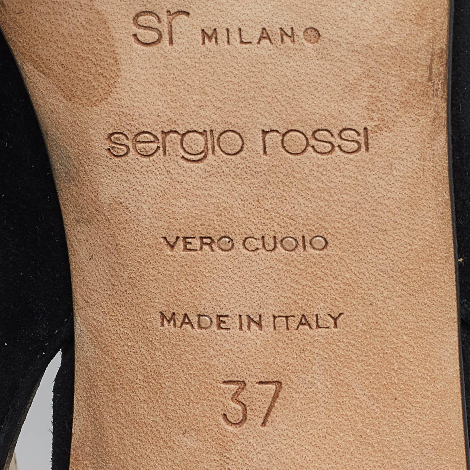 Sergio Rossi - Sandales en daim noir à œillets SR - Taille 37 en vente 3