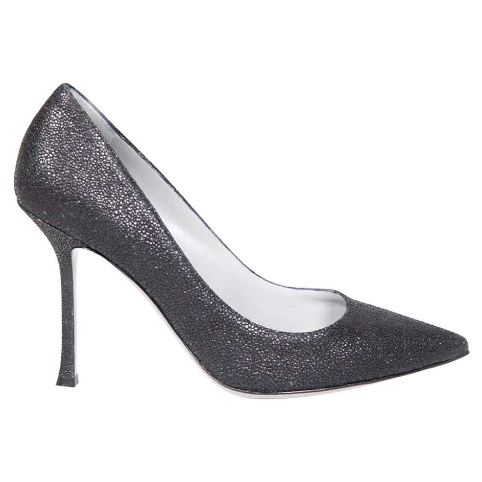 Sergio Rossi Pumps a punta in pelle nera testurizzata misura IT 38,5