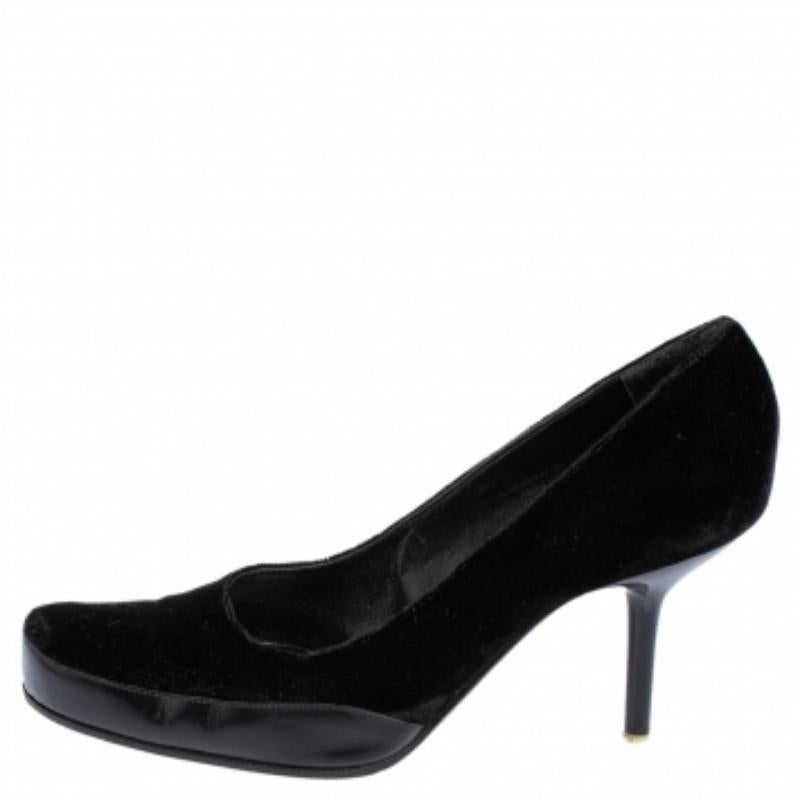 Sergio Rossi - Escarpins à bout carré en cuir et velours noir - Taille 38,5