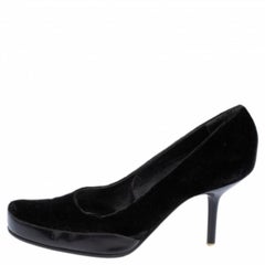Sergio Rossi Black Velvet and Leather Square Toe Pumps Size 38.5