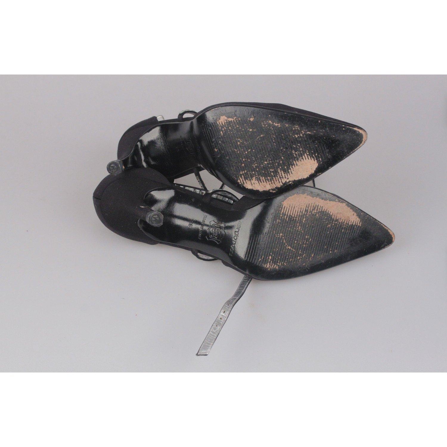 SERGIO ROSSI BlackFabric D'Orsay Shoes HEELS PUMPS with Crystals 36 IT 4