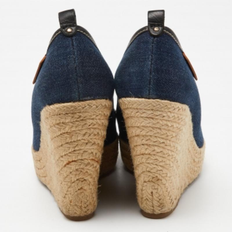 Sergio Rossi Sandales à talons compensés en denim et cuir bleu/noir Taille 39 en vente 1