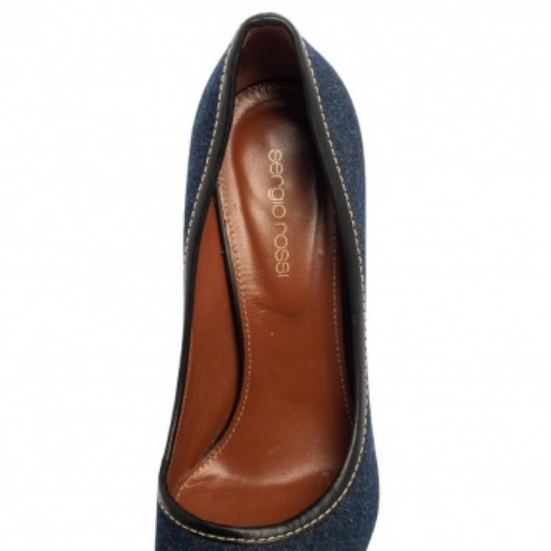 Sergio Rossi Blue Denim And Leather Platform Pumps Size 38.5 For Sale 1