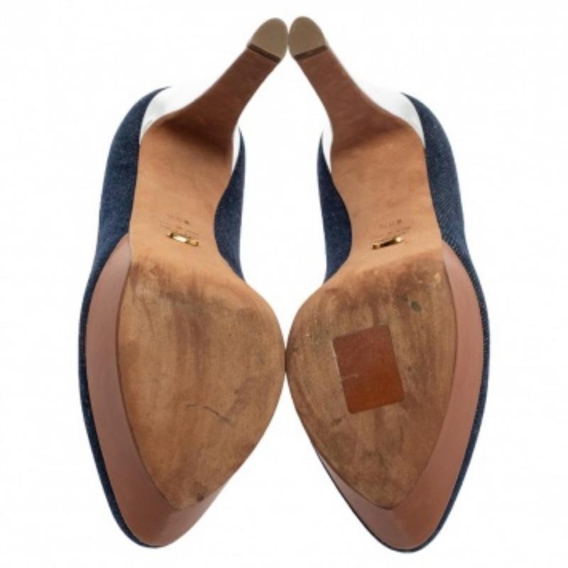 Sergio Rossi Blue Denim And Leather Platform Pumps Size 38.5 For Sale 2