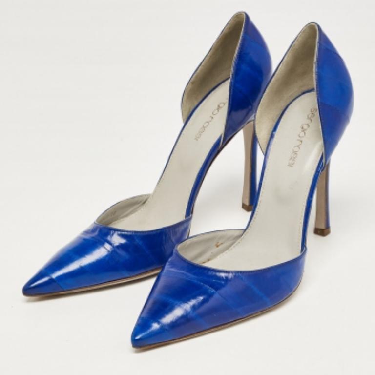 Sergio Rossi Escarpins D'orsay Bleu Eel Taille 38 en vente 4