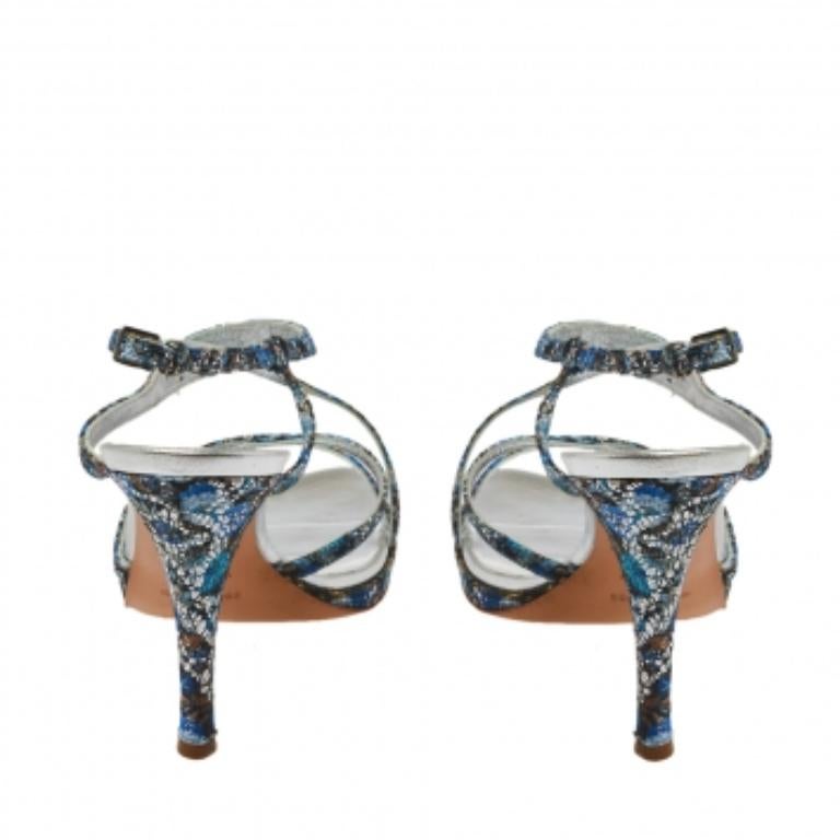 Women's Sergio Rossi Blue Glittered Fabric Strappy Sandals Size 40 For Sale