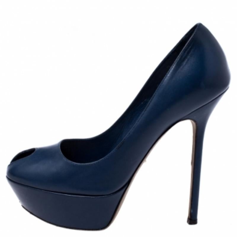 Sergio Rossi Blaue Plateau-Pumps aus Leder mit Peep Toe Größe 37 Damen im Angebot