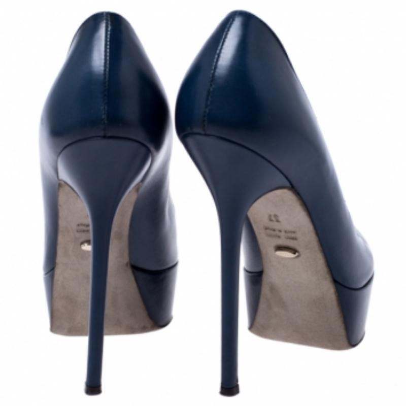 Sergio Rossi Blaue Plateau-Pumps aus Leder mit Peep Toe Größe 37 im Angebot 2