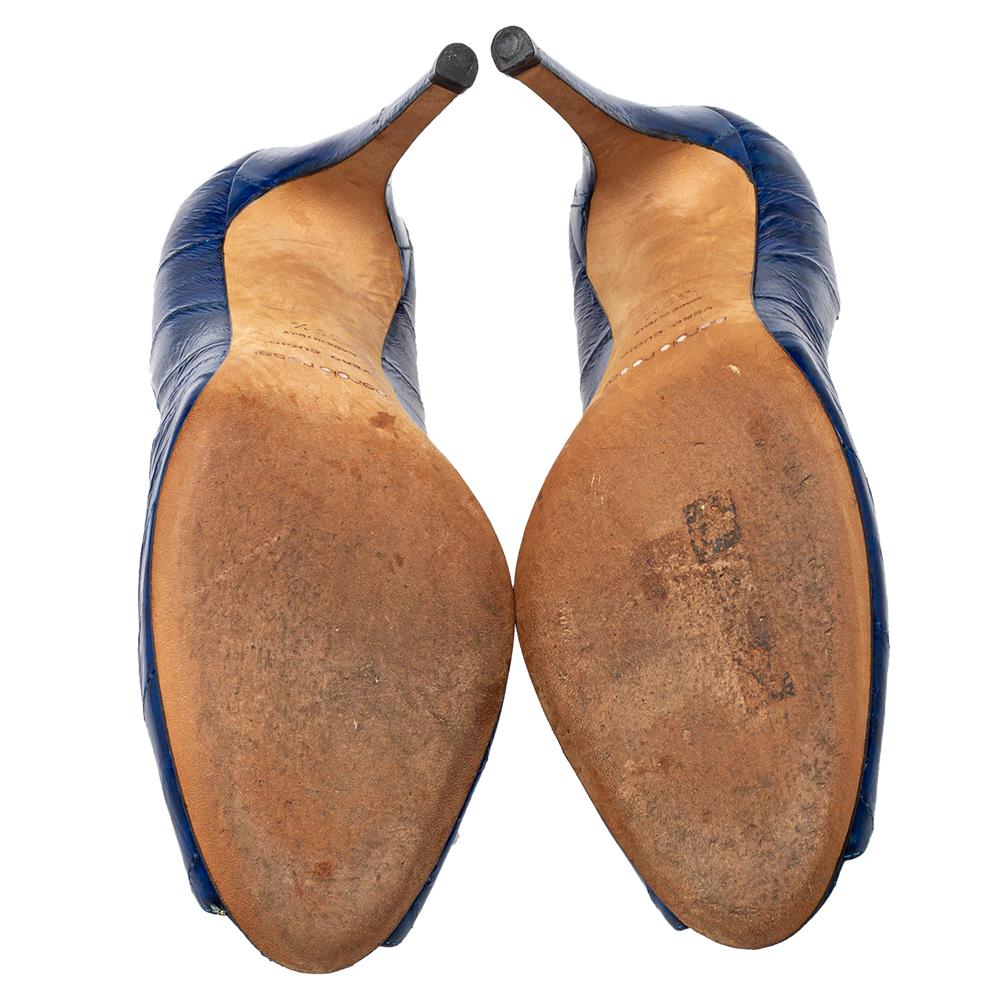 Sergio Rossi Blue Leather Peep Toe Pumps Size 39.5 1