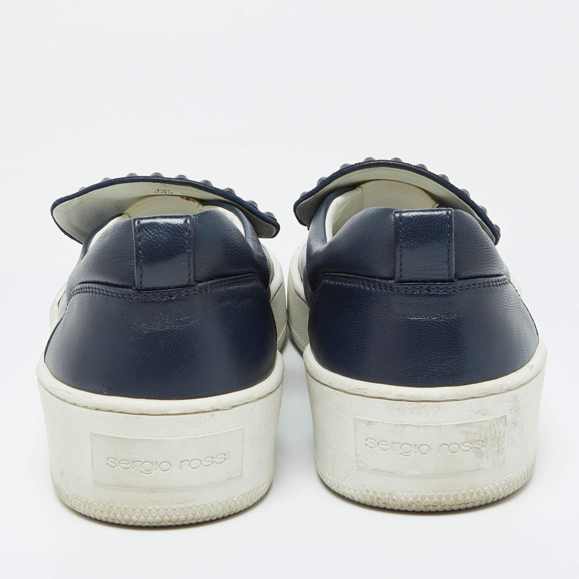 Women's Sergio Rossi Blue Leather Suede Crystal Embellished SR1 Low Top Sneakers Size 38 For Sale