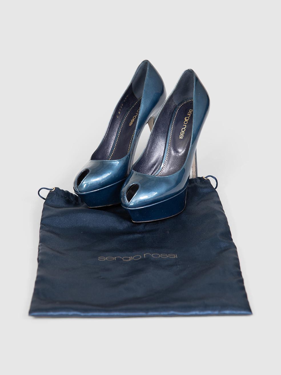 Sergio Rossi Tacones de punta de charol azul Tamaño IT 35.5 Negro en venta