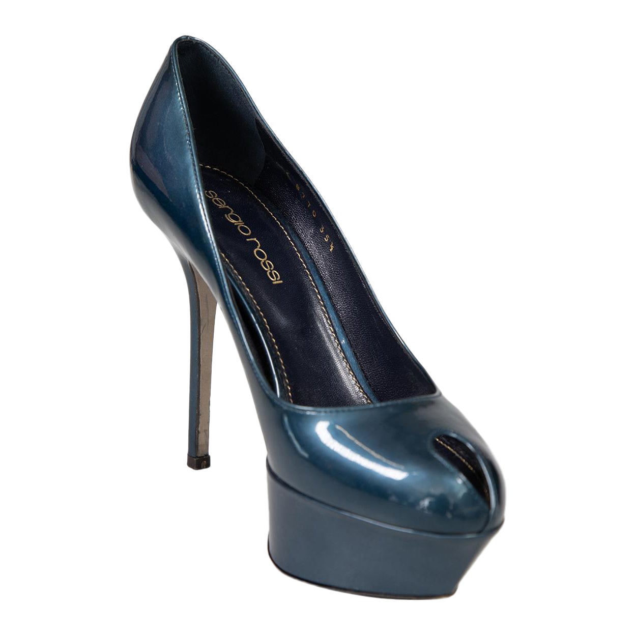 Sergio Rossi talons peep toes en cuir verni bleu Taille IT 35.5