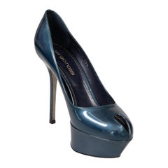 Sergio Rossi talons peep toes en cuir verni bleu Taille IT 35.5