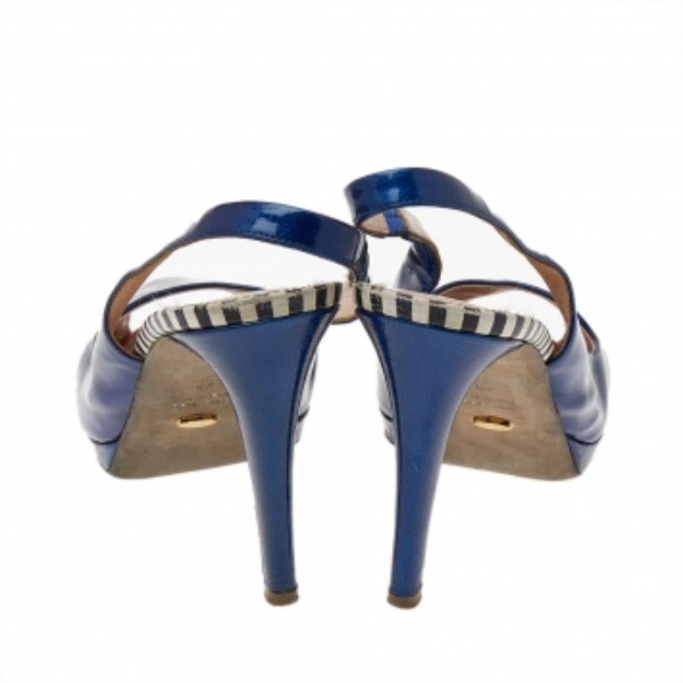 Bleu Sergio Rossi - Sandales à bout ouvert en cuir verni bleu, taille 40
