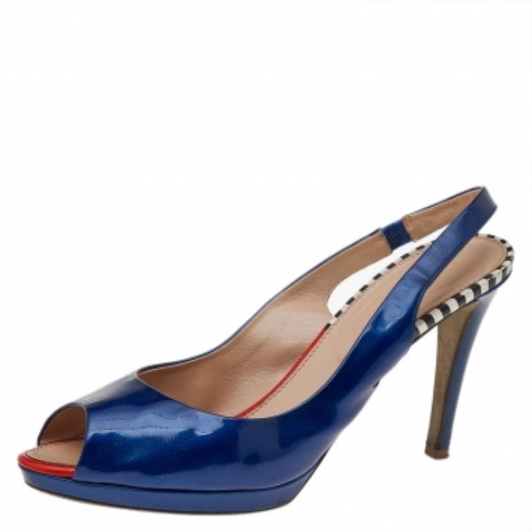  Sergio Rossi - Sandales à bout ouvert en cuir verni bleu, taille 40 Pour femmes 
