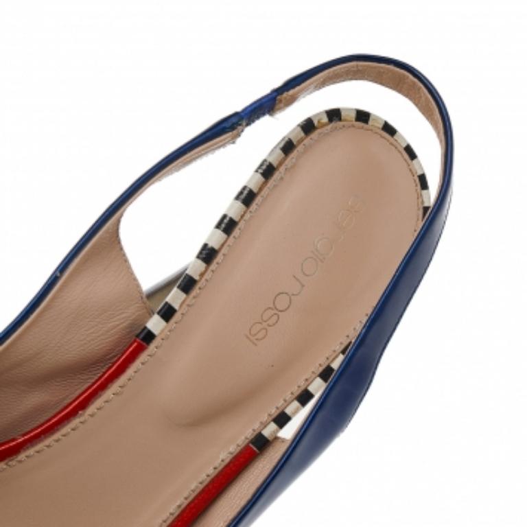 Sergio Rossi - Sandales à bout ouvert en cuir verni bleu, taille 40 1