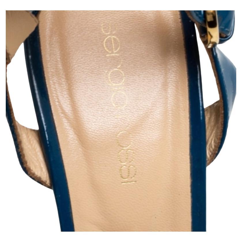 Sergio Rossi Blue Patent Leather Platform Peep Toe Ankle Strap Sandals 37 For Sale 1