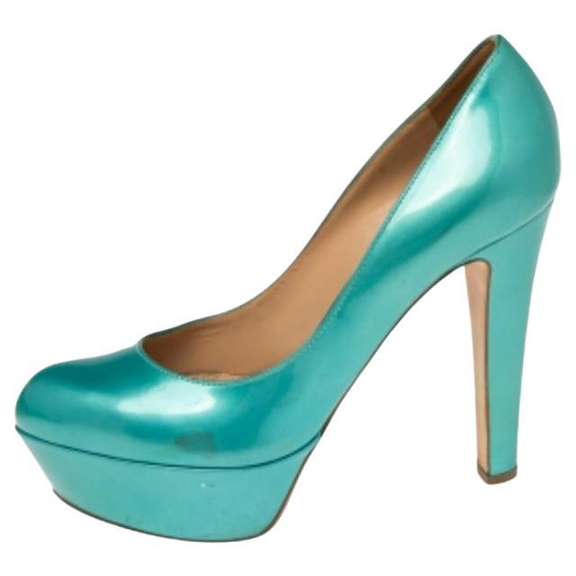 Sergio Rossi Blue Patent Leather Platform Pumps Size 36.5