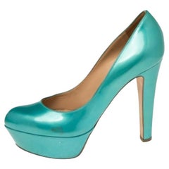 Sergio Rossi Blue Patent Leather Platform Pumps Size 36.5
