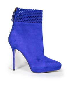 Sergio Rossi Blue Suede Cut Out Ankle Boots Size IT 38