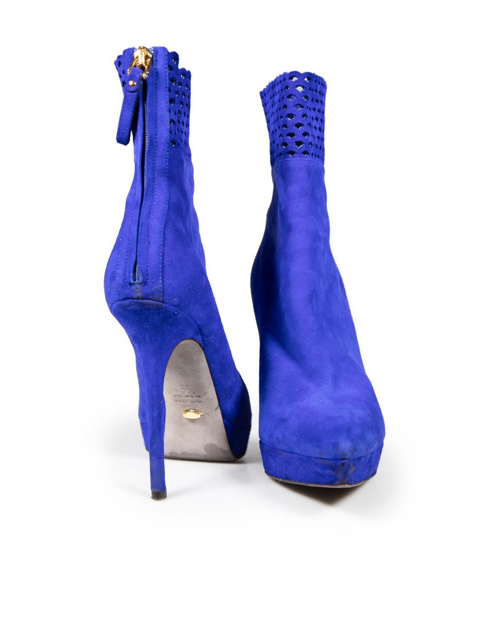 Bleu Sergio Rossi - Bottines à découpes en daim bleu, taille IT 38 en vente