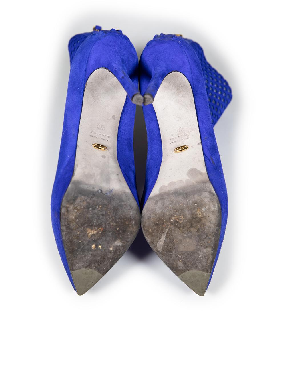 Sergio Rossi - Bottines à découpes en daim bleu, taille IT 38 Bon état - En vente à London, GB