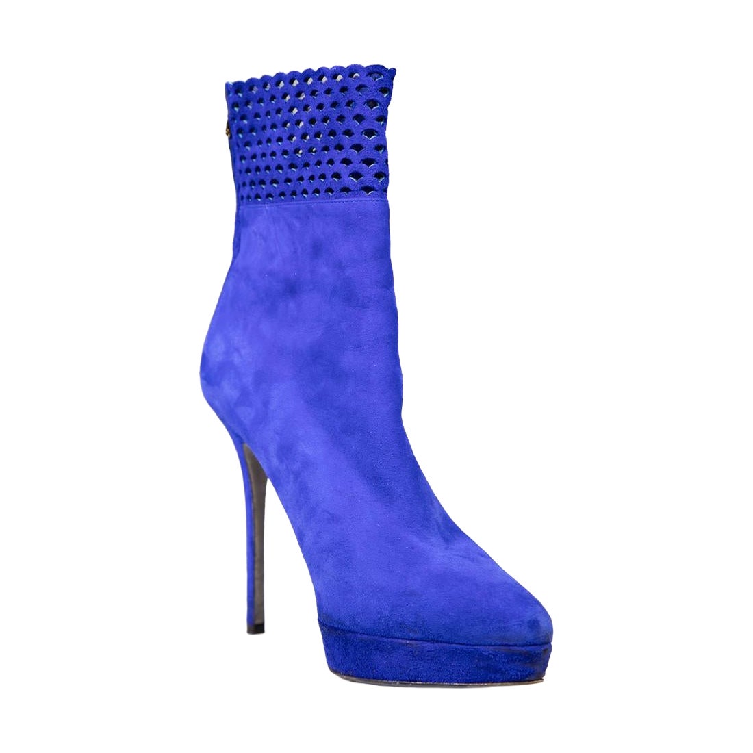 Sergio Rossi Blue Suede Cut Out Ankle Boots Size IT 38 en vente