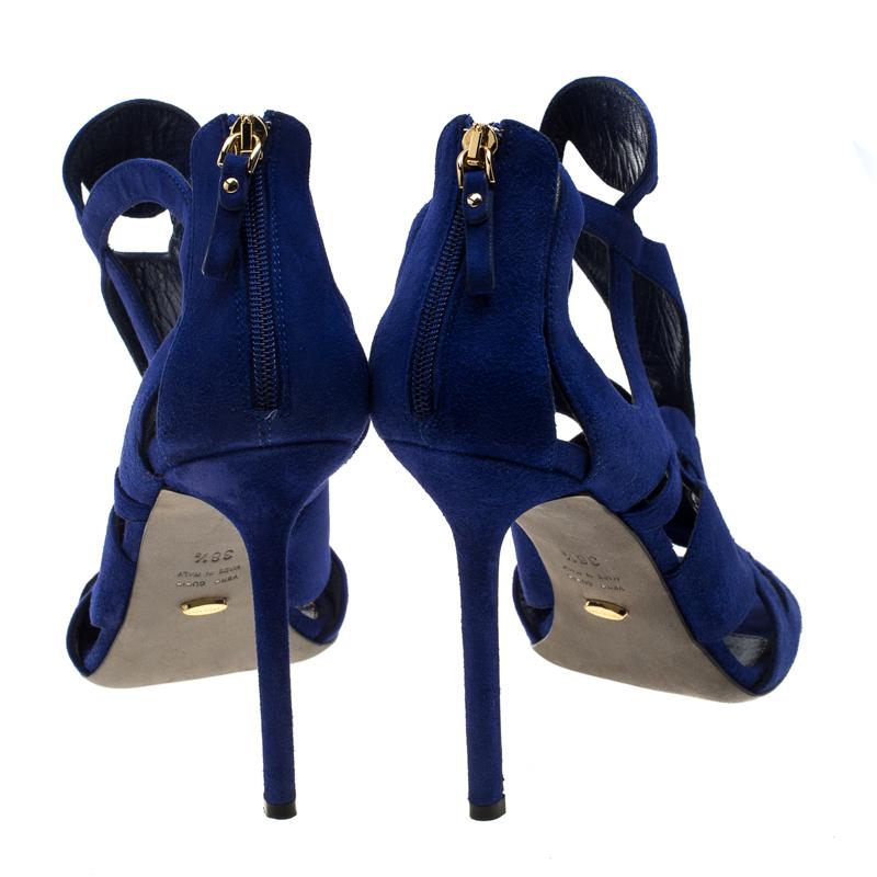 Black Sergio Rossi Blue Suede Cutout Sandals Size 38.5
