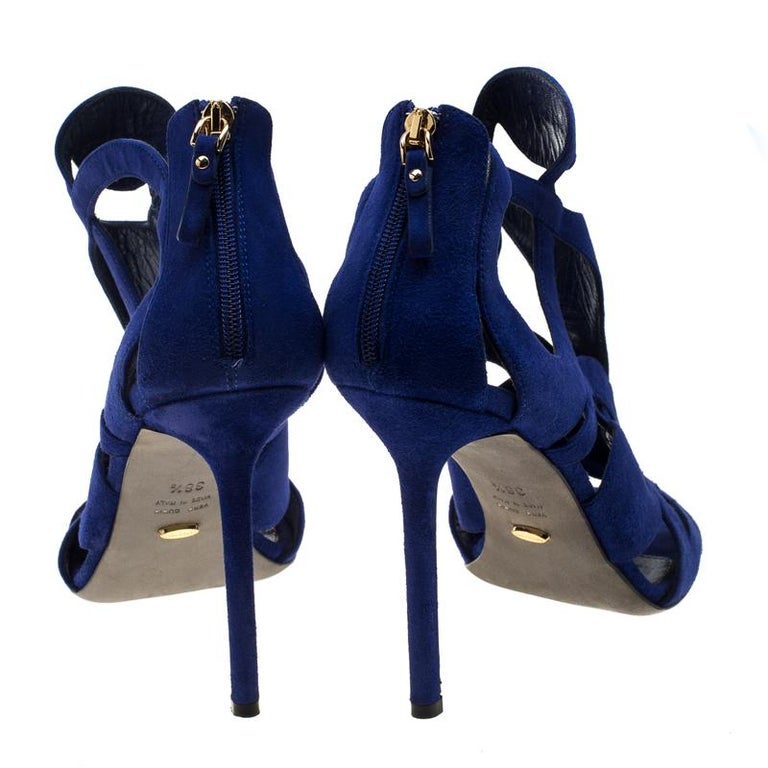 Sergio Rossi Blue Suede Cutout Sandals Size 38.5 at 1stDibs