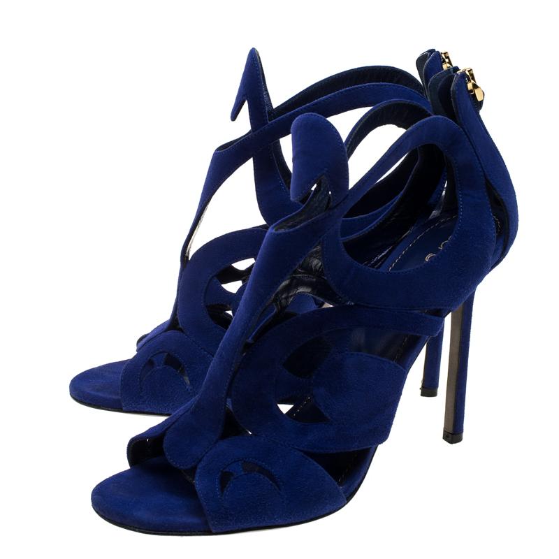 Women's Sergio Rossi Blue Suede Cutout Sandals Size 38.5