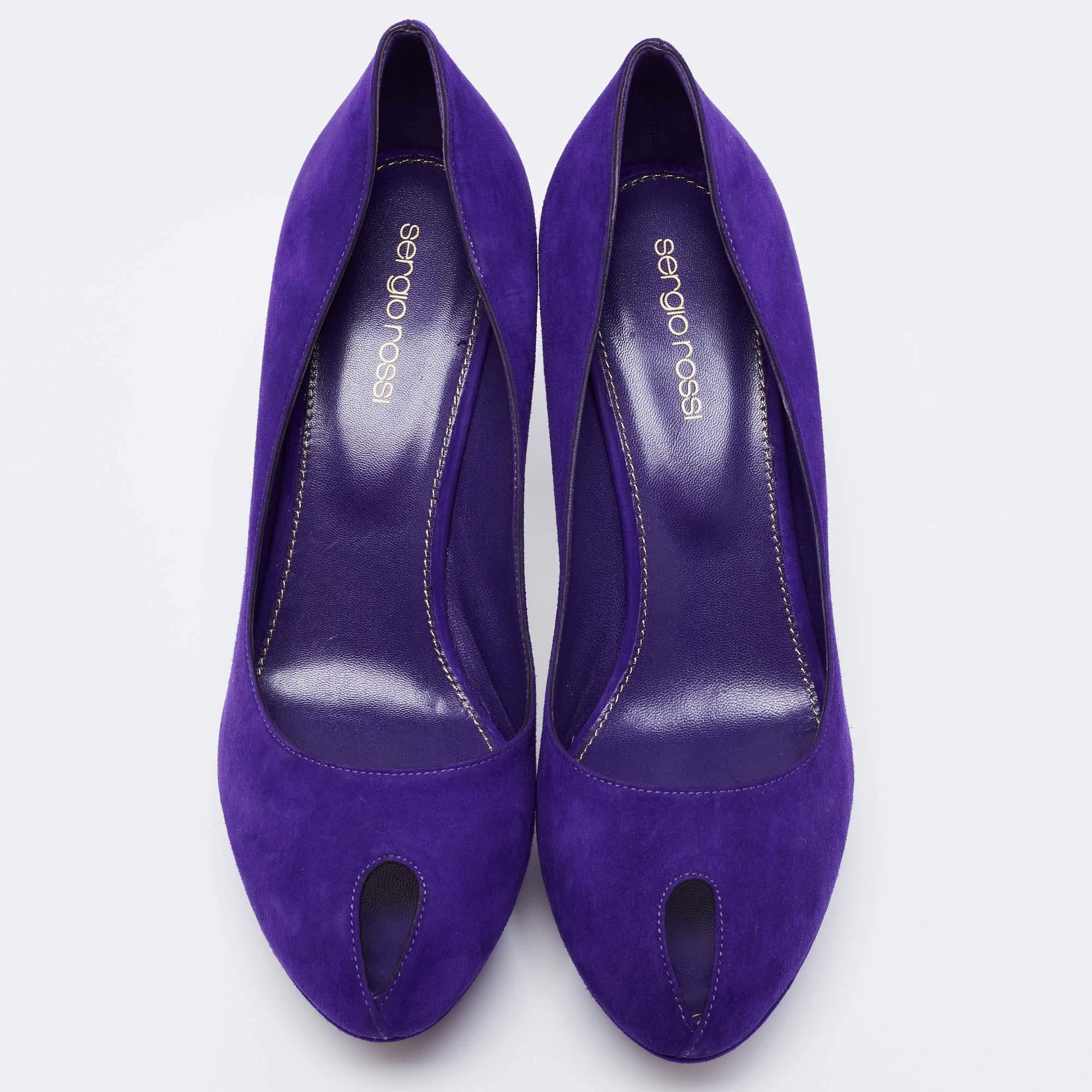 Sergio Rossi Blue Suede Peep Toe Platform Pumps Size 38.5 In Excellent Condition In Dubai, Al Qouz 2