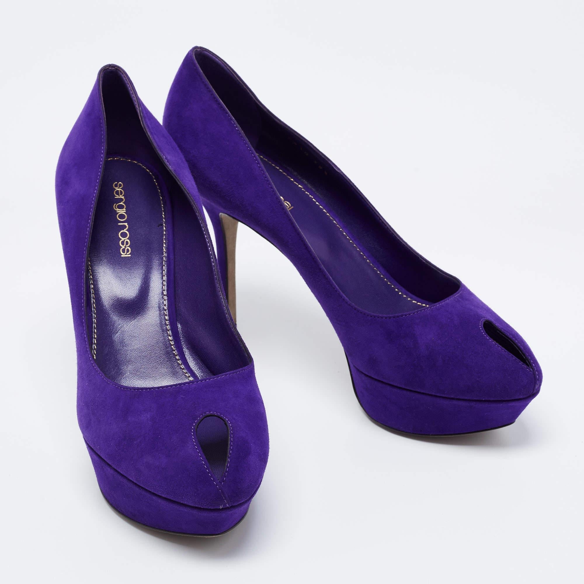 Women's Sergio Rossi Blue Suede Peep Toe Platform Pumps Size 38.5