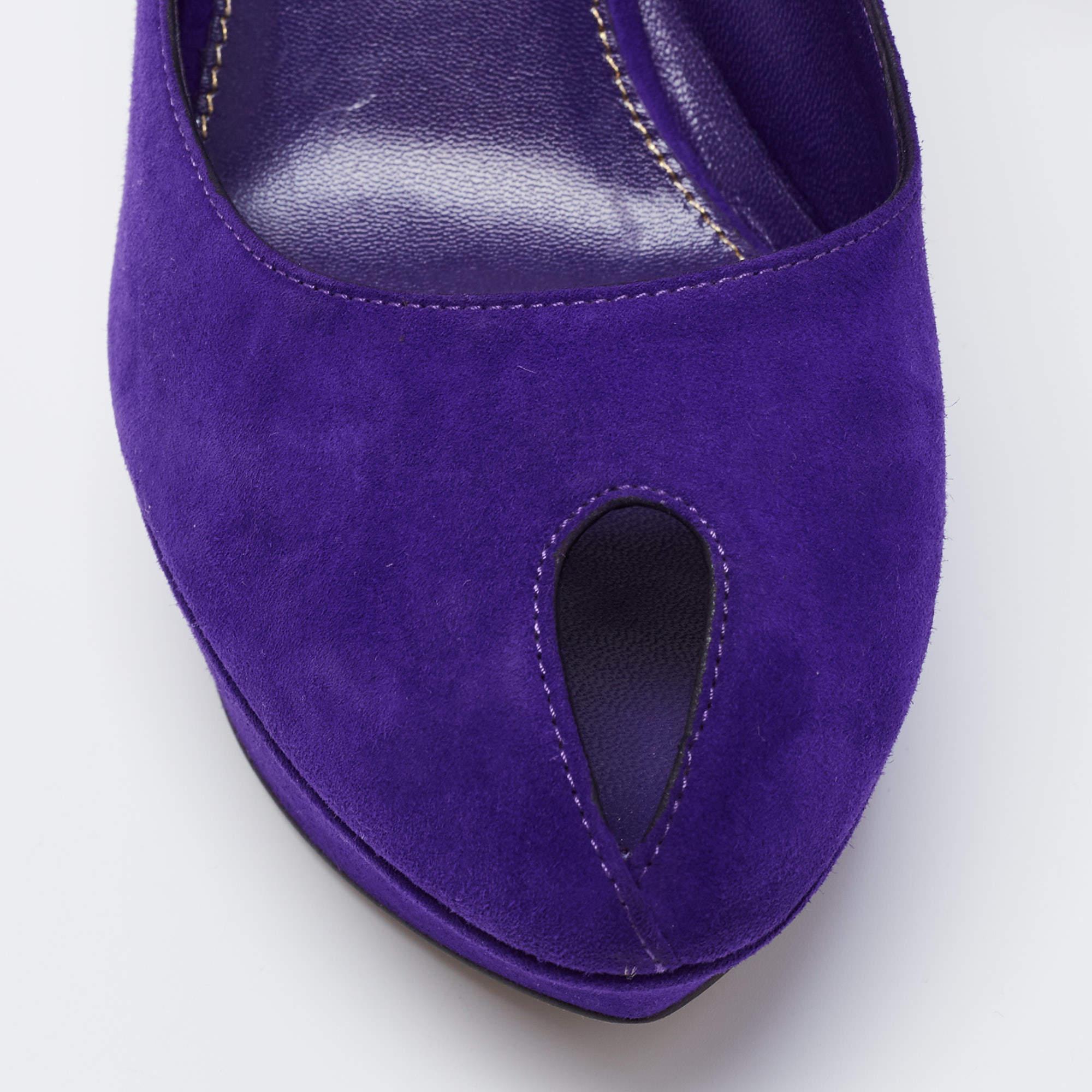 Sergio Rossi Blue Suede Peep Toe Platform Pumps Size 38.5 3