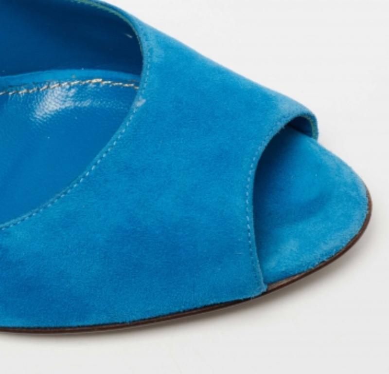 Sergio Rossi Bleu Suede Peep Toe Wedge Pumps Size 40.5 en vente 3