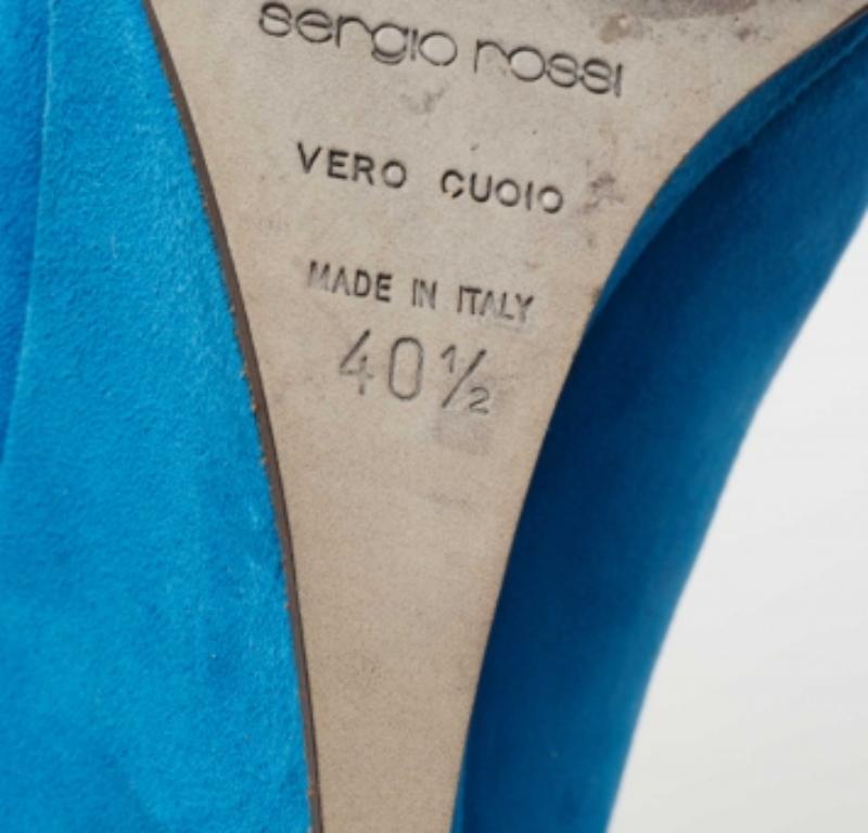 Sergio Rossi Bleu Suede Peep Toe Wedge Pumps Size 40.5 en vente 4