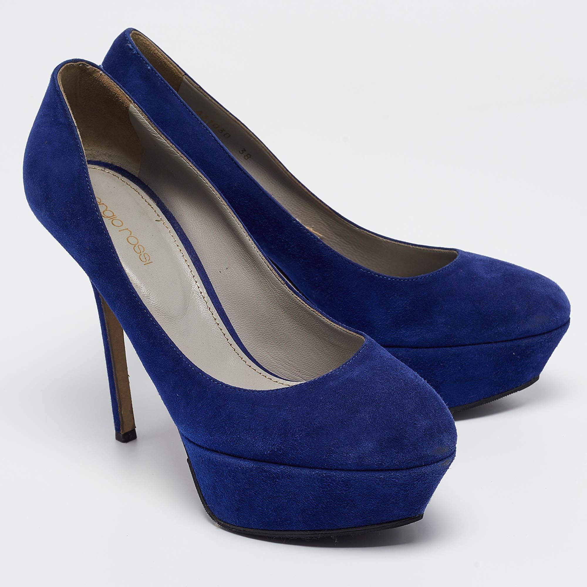 Women's Sergio Rossi Blue Suede Platform Pumps Size 38 For Sale