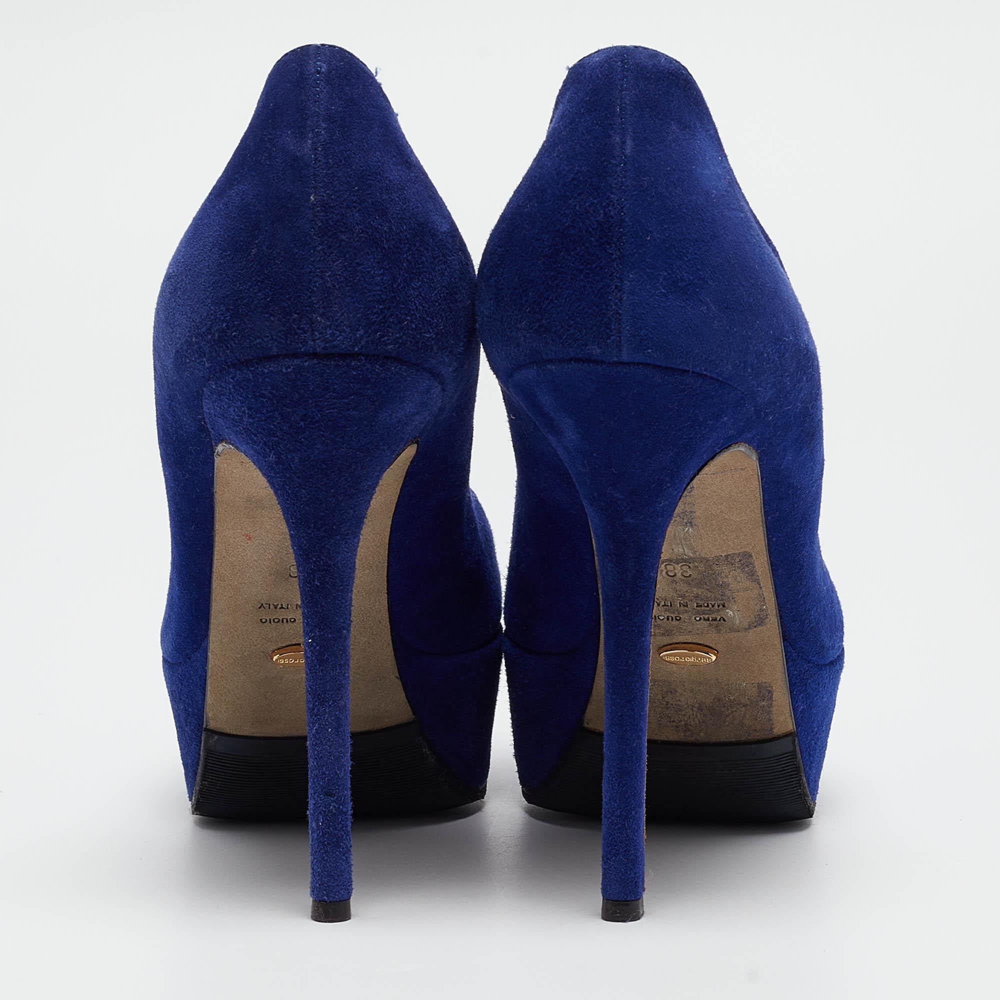Sergio Rossi Blue Suede Platform Pumps Size 38 For Sale 1