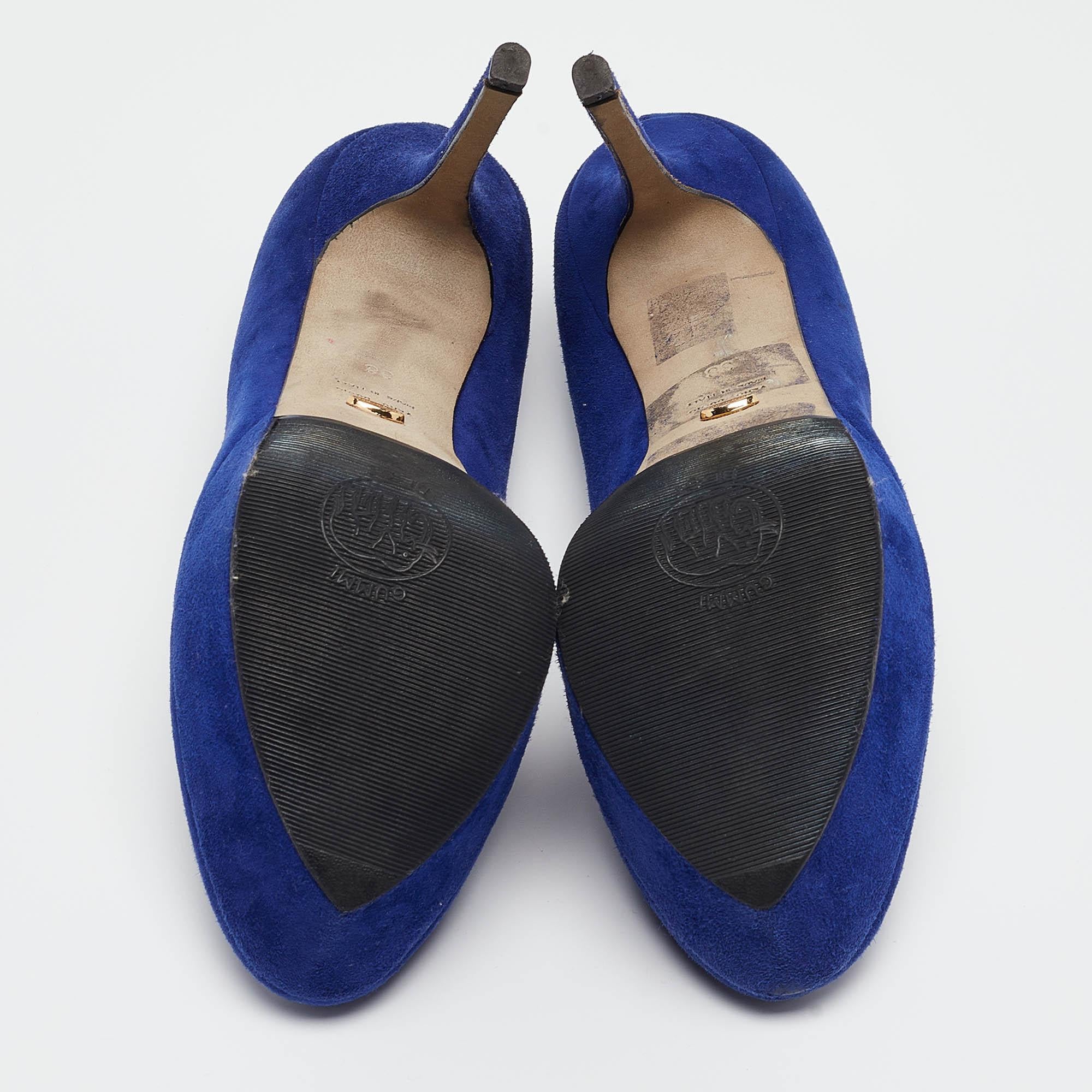 Sergio Rossi Blue Suede Platform Pumps Size 38 For Sale 2