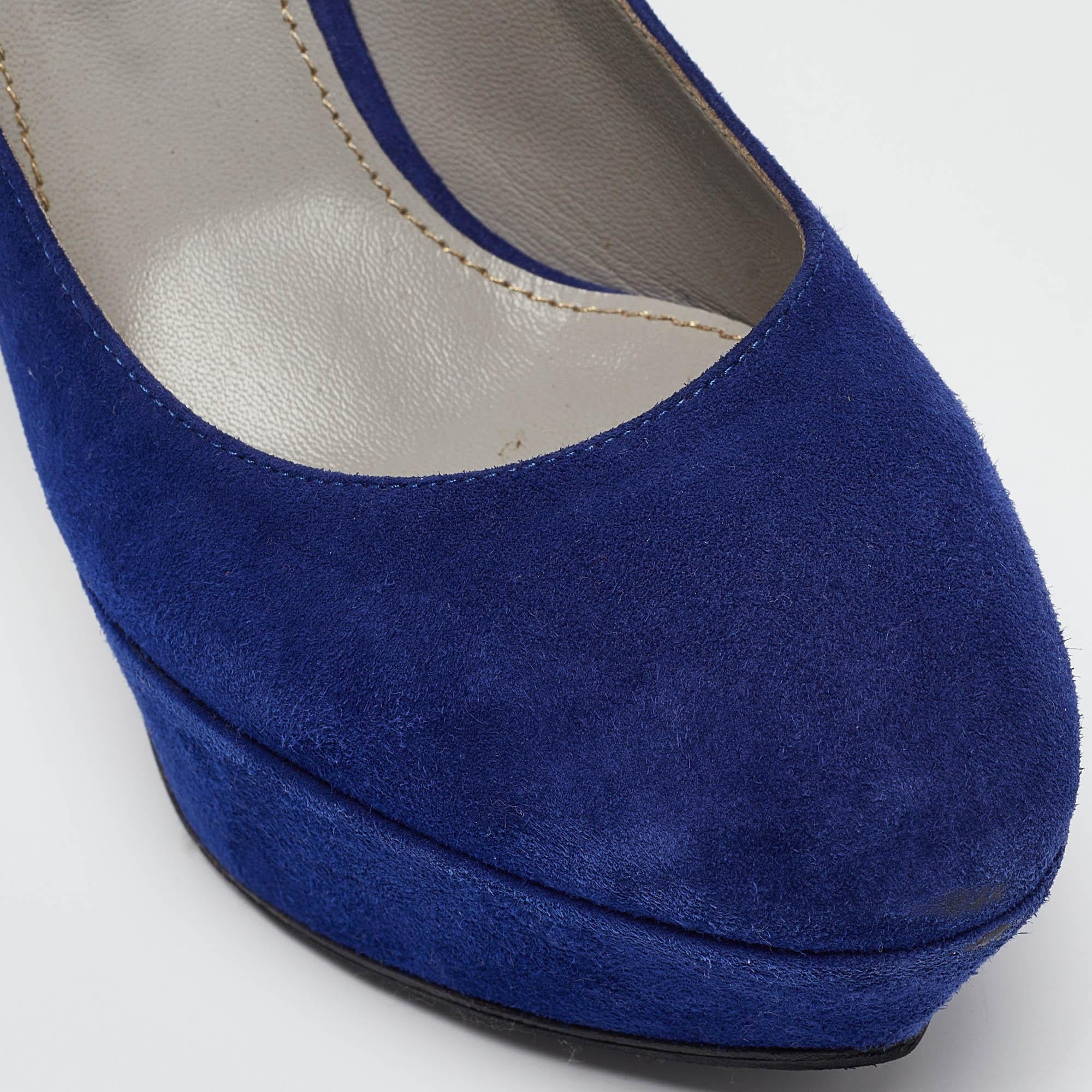 Sergio Rossi Blue Suede Platform Pumps Size 38 For Sale 3