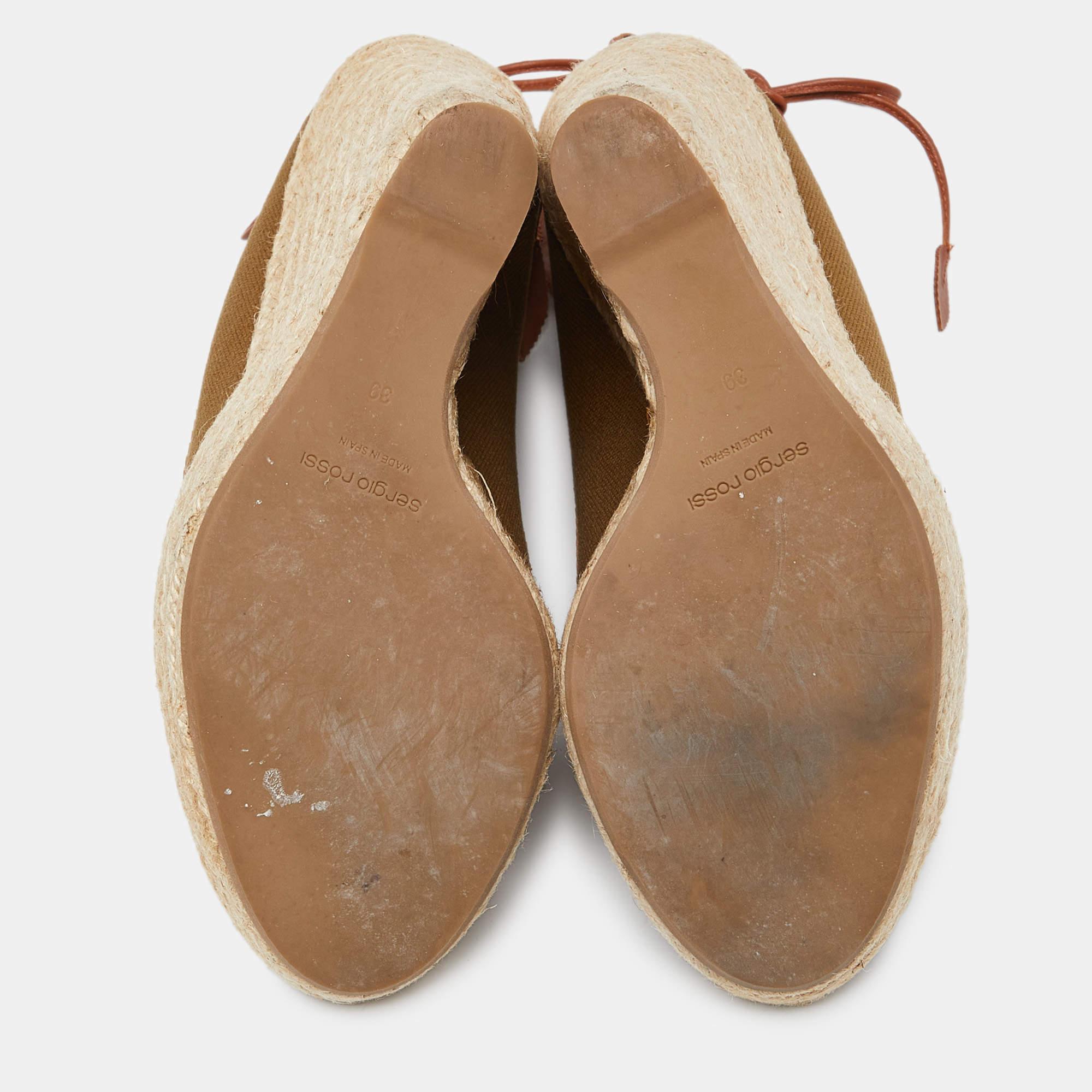 Sergio Rossi Sandalias alpargatas de lona marrón con cuña y atadas al tobillo talla 39 en venta 1