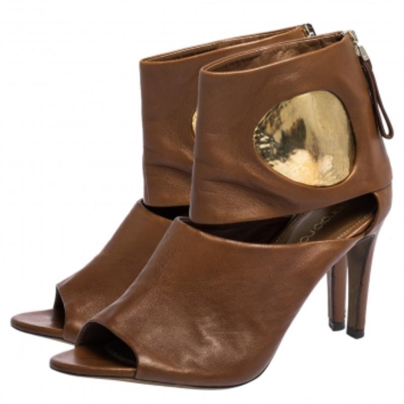 Sergio Rossi Braun/Gold Leder Cut Out Stiefeletten Größe 36 im Angebot 2