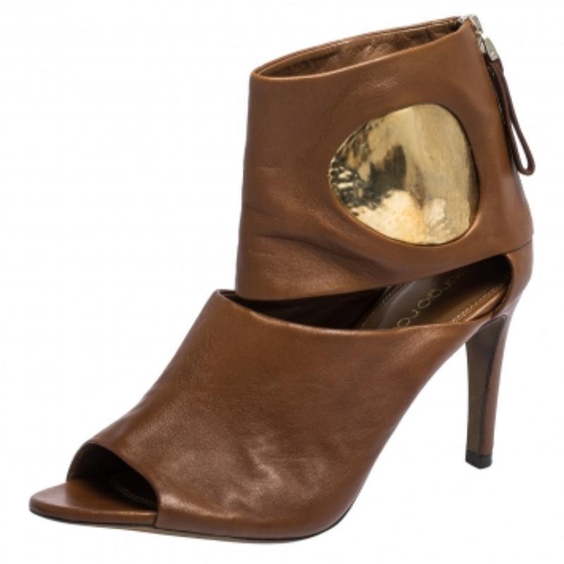 Sergio Rossi Braun/Gold Leder Cut Out Stiefeletten Größe 36 im Angebot 3